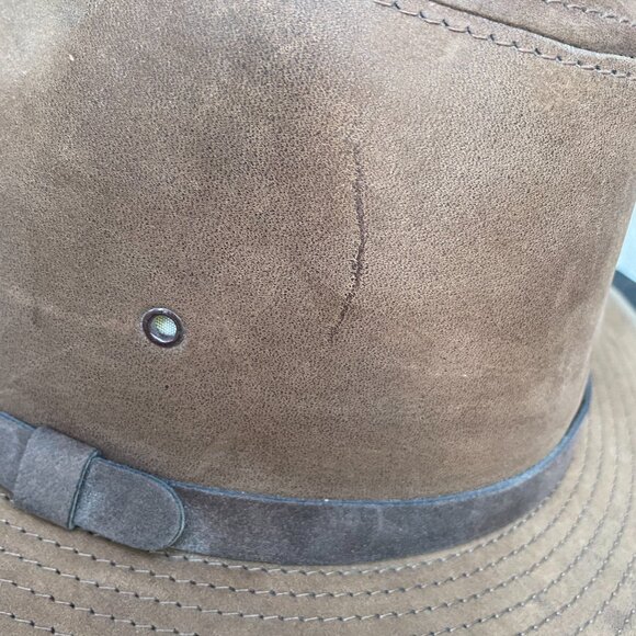 x2 Henschel Leather Fedora Hat Lot of 2 Vtg Brown and Cream Medium Made USA - Picture 5 of 16